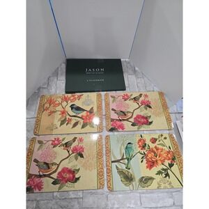 Jason‎ Cork Backed Placemats Set of 4 Colorful Bird Study 11"x17" Box Top Flaw